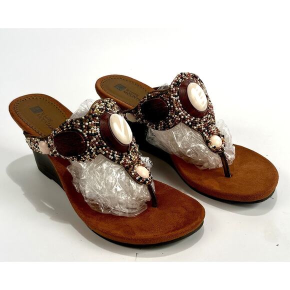 White Mountain Beaded Wedge Thong Sandals Women's 8.5 M Boho Flip Flops Festival - Picture 4 of 14
